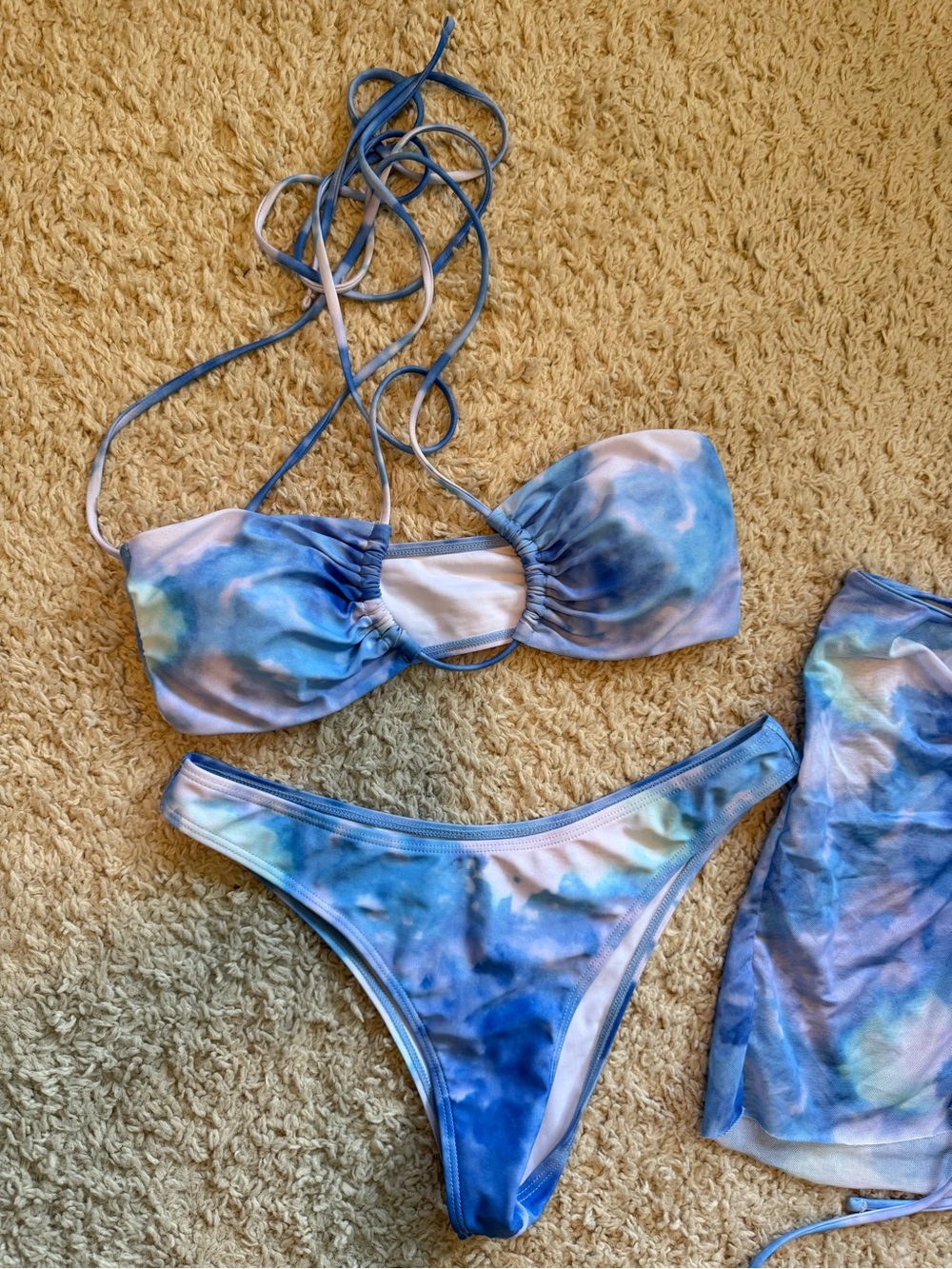 Blue Tie-Dye Swim Bikini Set with Skirt